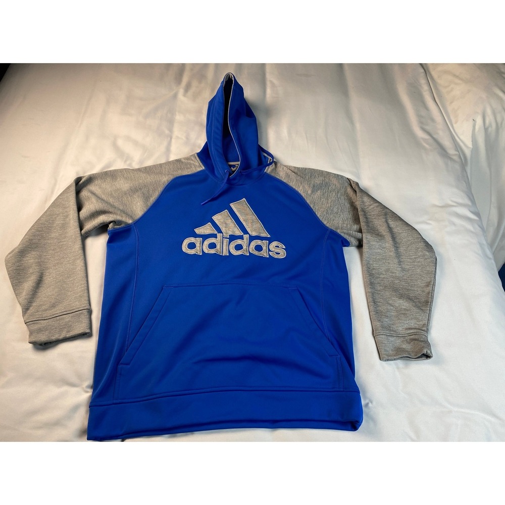 Adidas Climawarm Hoodie Mens XL Blue Grey Excellent Pullover Logo Sportswear